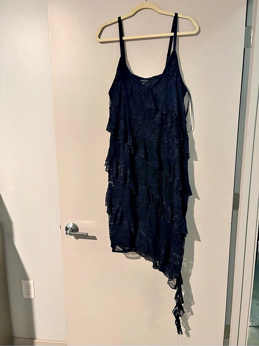 Torrid Asymmetrical Ruffle Dress Black Lace Maxi Dress Size 1 (torrid sizing)